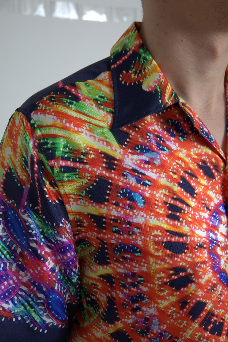 Camicia da uomo con stampa Luminarie multicolor in seta
