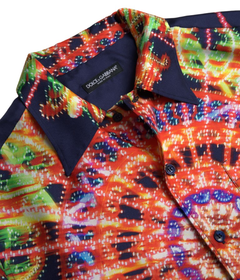 Camicia da uomo con stampa Luminarie multicolor in seta