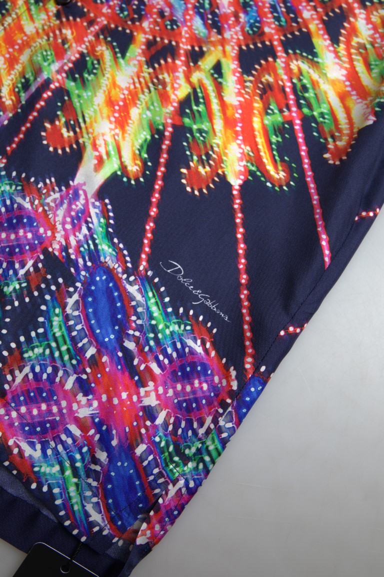 Camicia da uomo con stampa Luminarie multicolor in seta