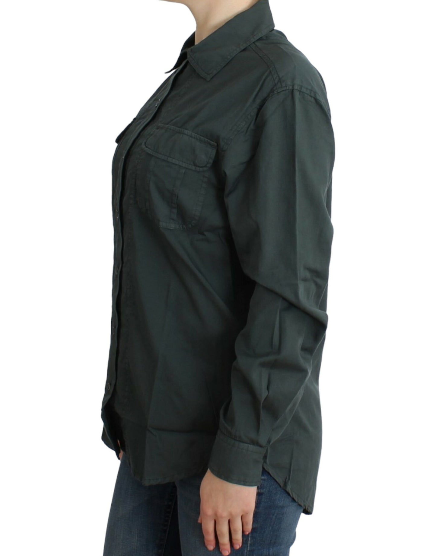 Cavalli Elegantes Graues Baumwollhemd mit Knöpfen