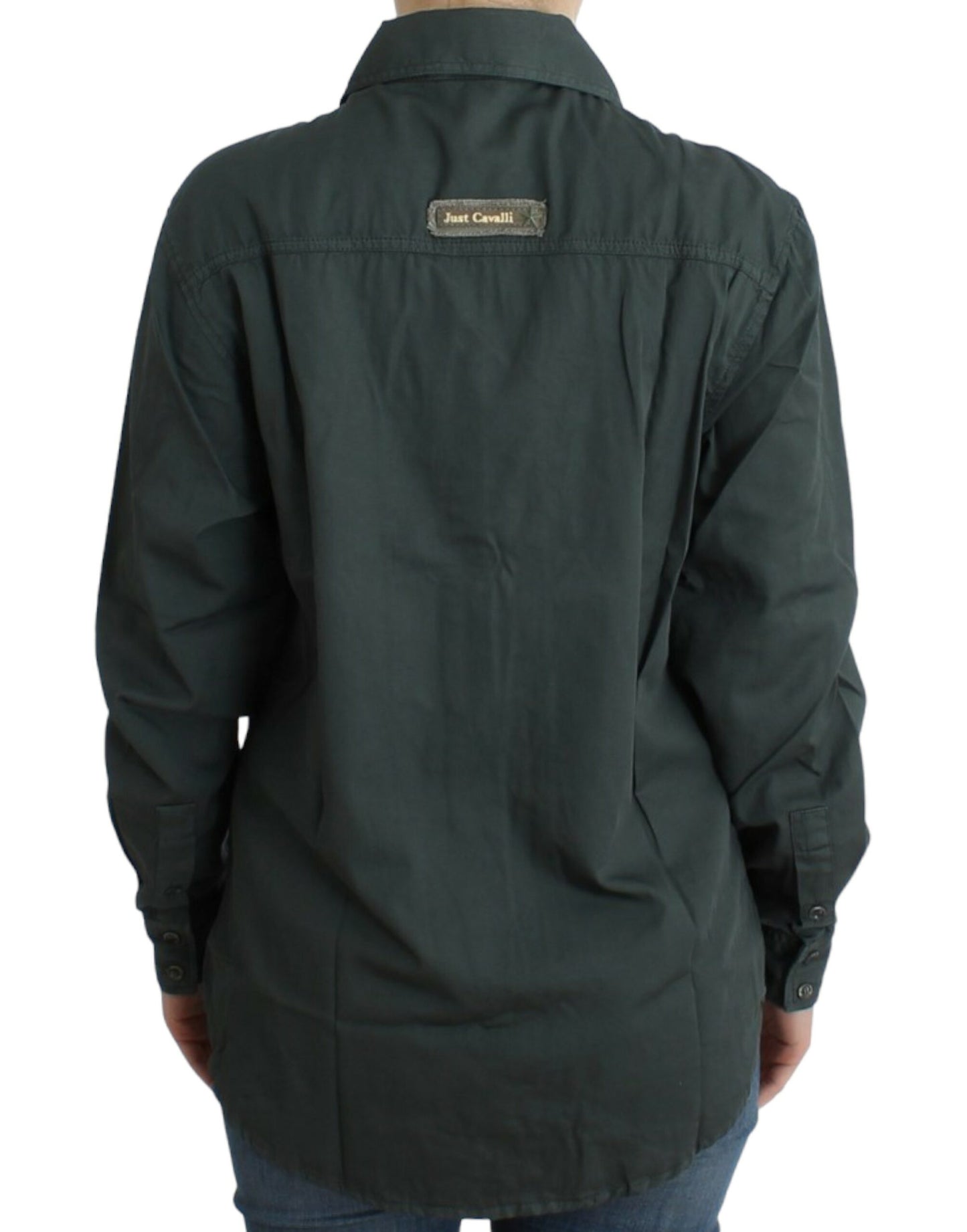 Cavalli Elegantes Graues Baumwollhemd mit Knöpfen