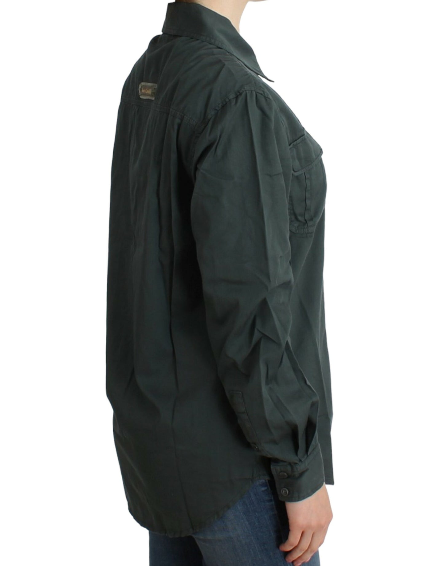 Cavalli Elegantes Graues Baumwollhemd mit Knöpfen