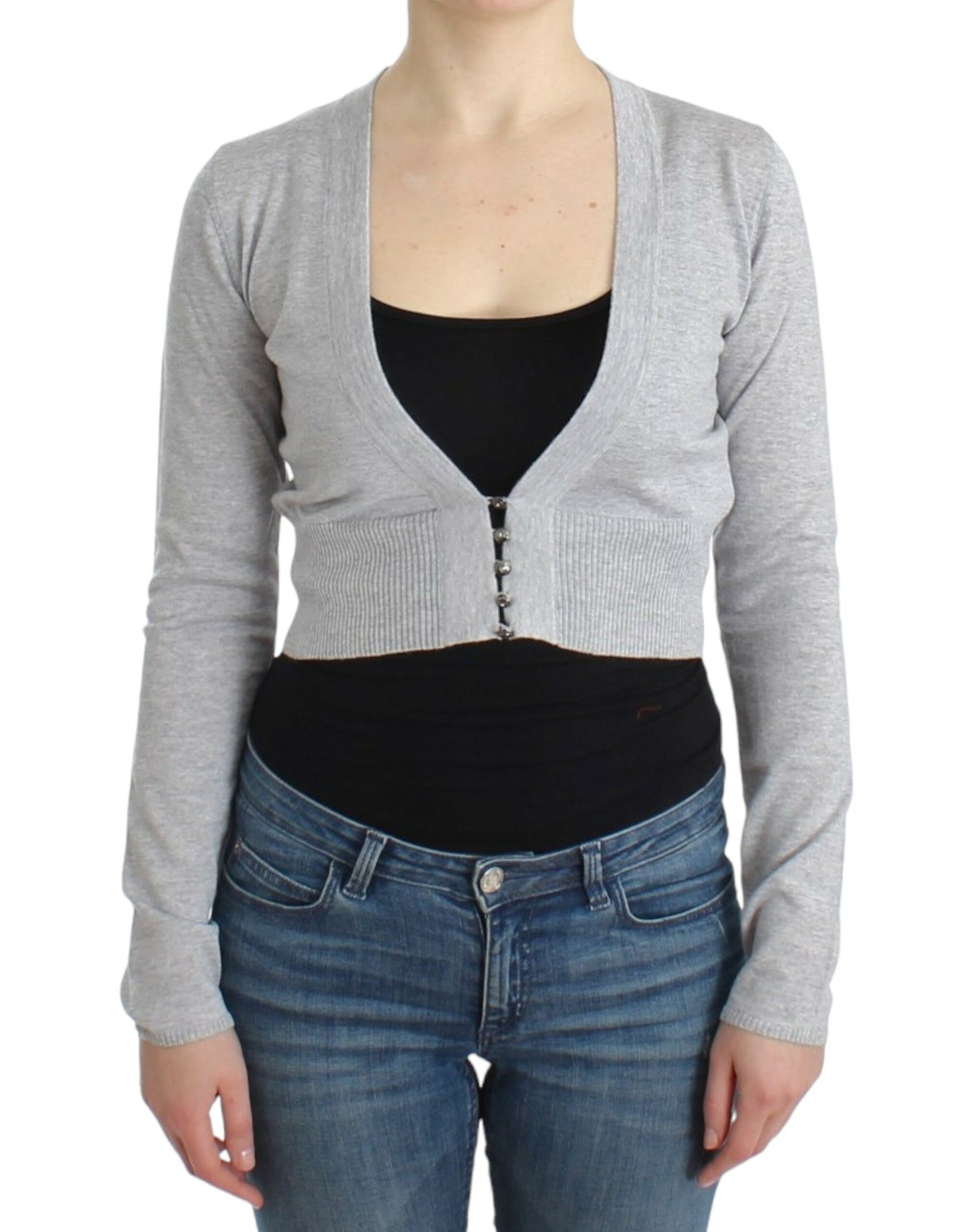 Cardigan court en laine vierge Cavalli en gris chic
