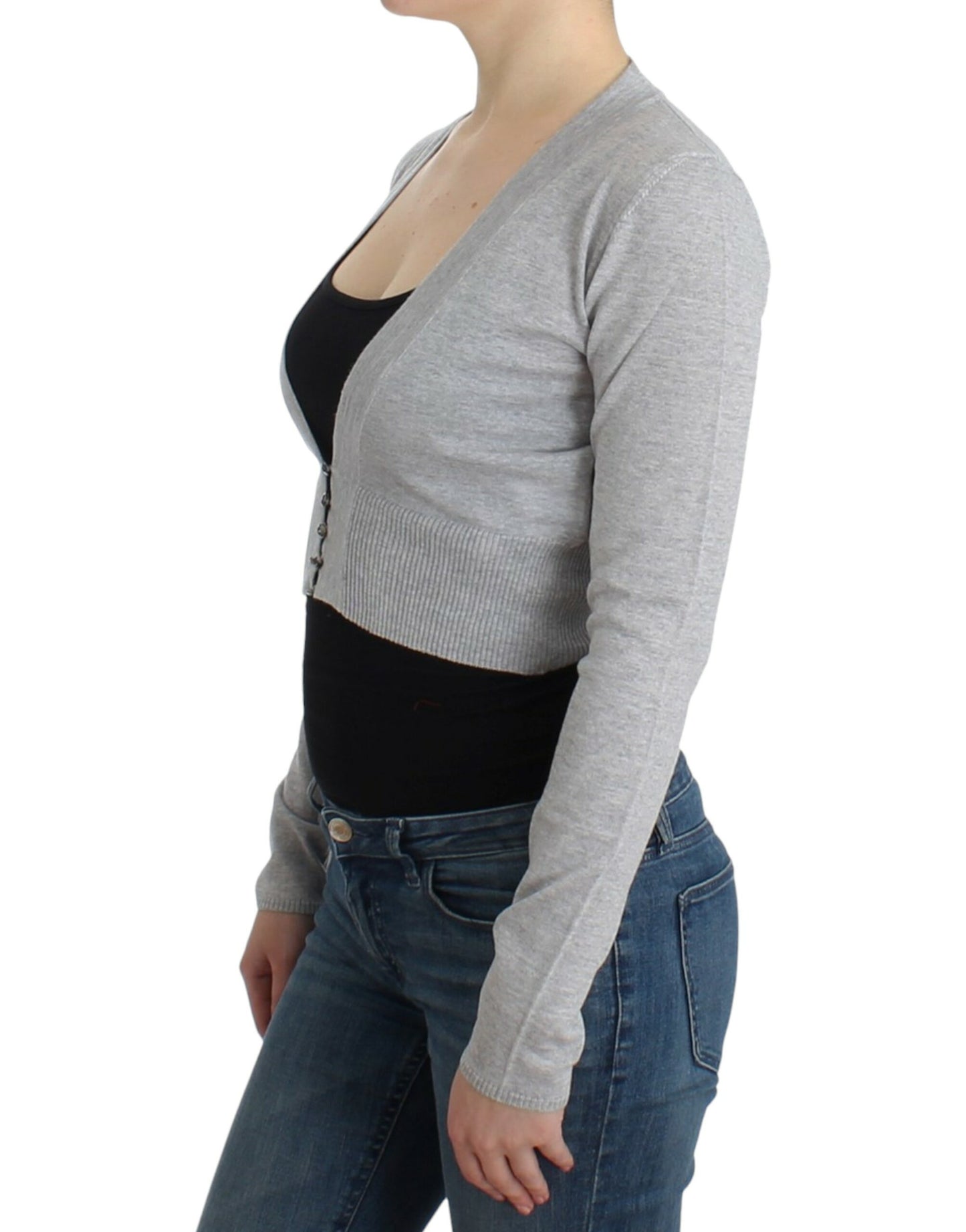Cardigan court en laine vierge Cavalli en gris chic