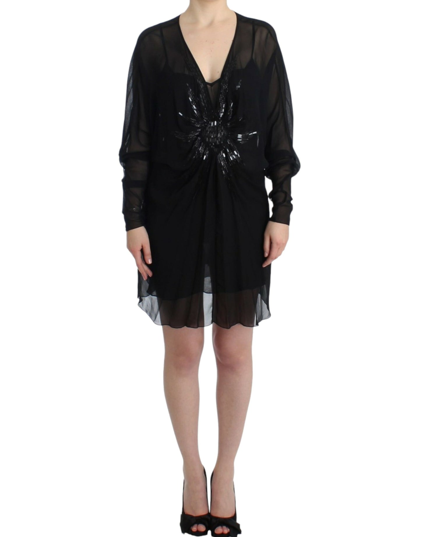 Cavalli Elegantes Transparentes Schwarzes Seidenblousonkleid