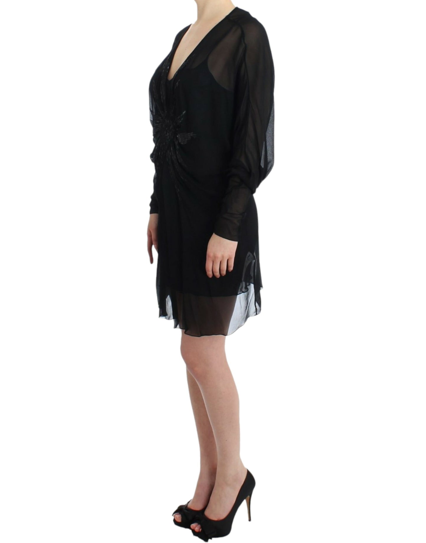 Cavalli Elegantes Transparentes Schwarzes Seidenblousonkleid