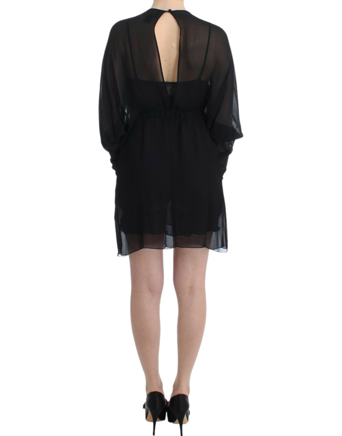 Cavalli Elegantes Transparentes Schwarzes Seidenblousonkleid