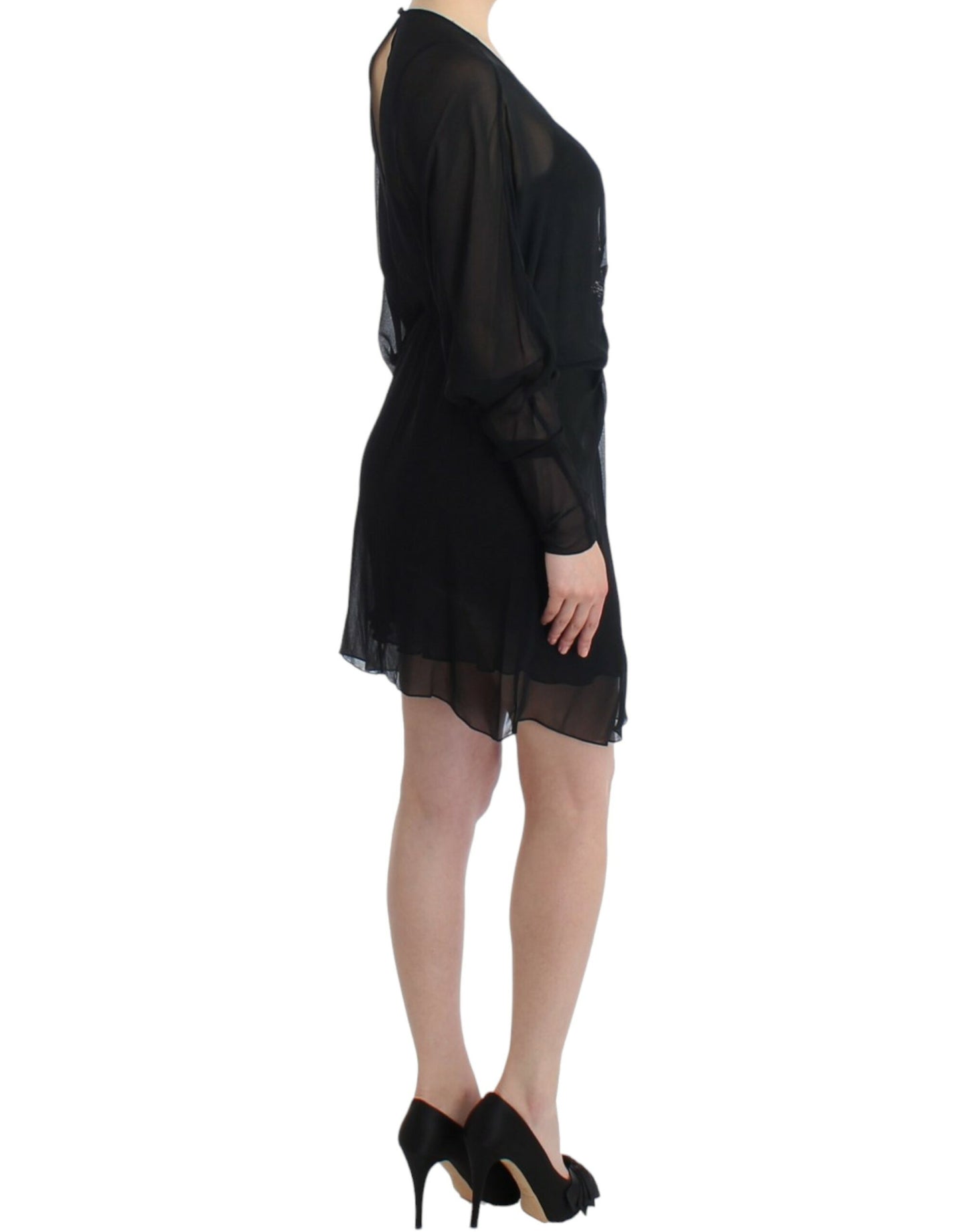 Cavalli Elegantes Transparentes Schwarzes Seidenblousonkleid