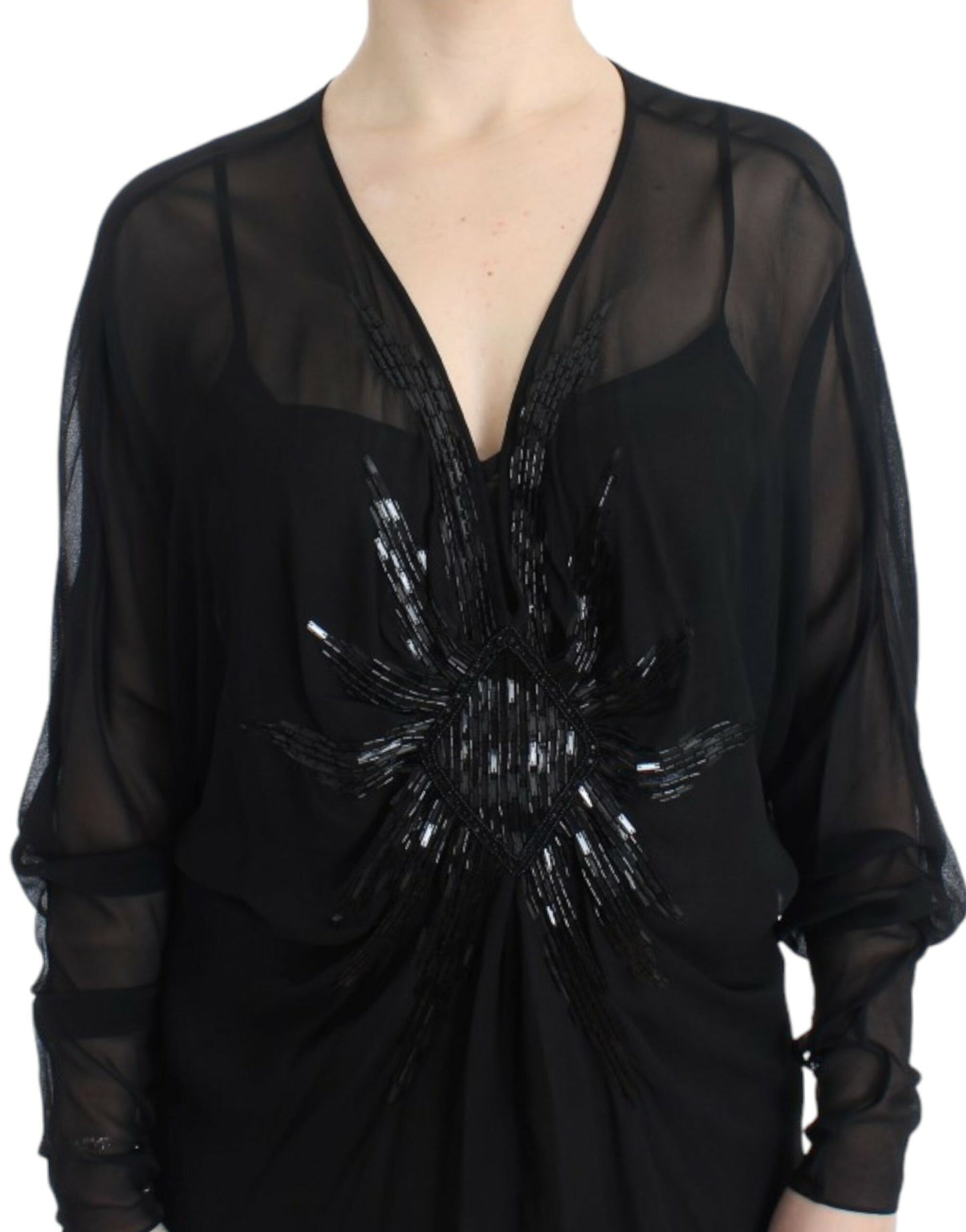 Cavalli Elegantes Transparentes Schwarzes Seidenblousonkleid