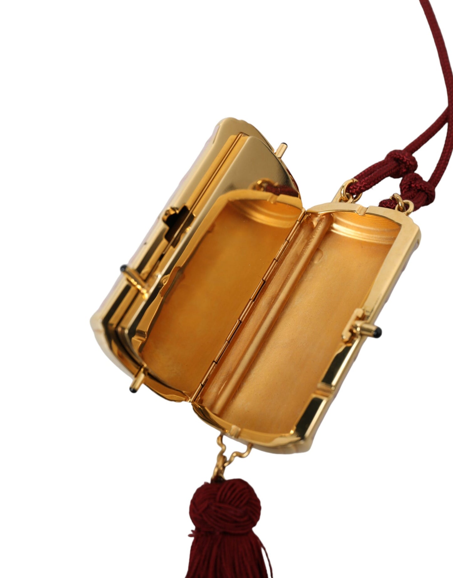 Mini borsa per il trucco con nappa a specchio in pelle esotica rosa
