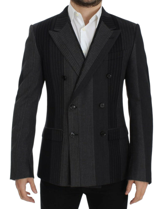 Dolce & Gabbana Eleganter Grauer Gestreifter Woll Slim Blazer