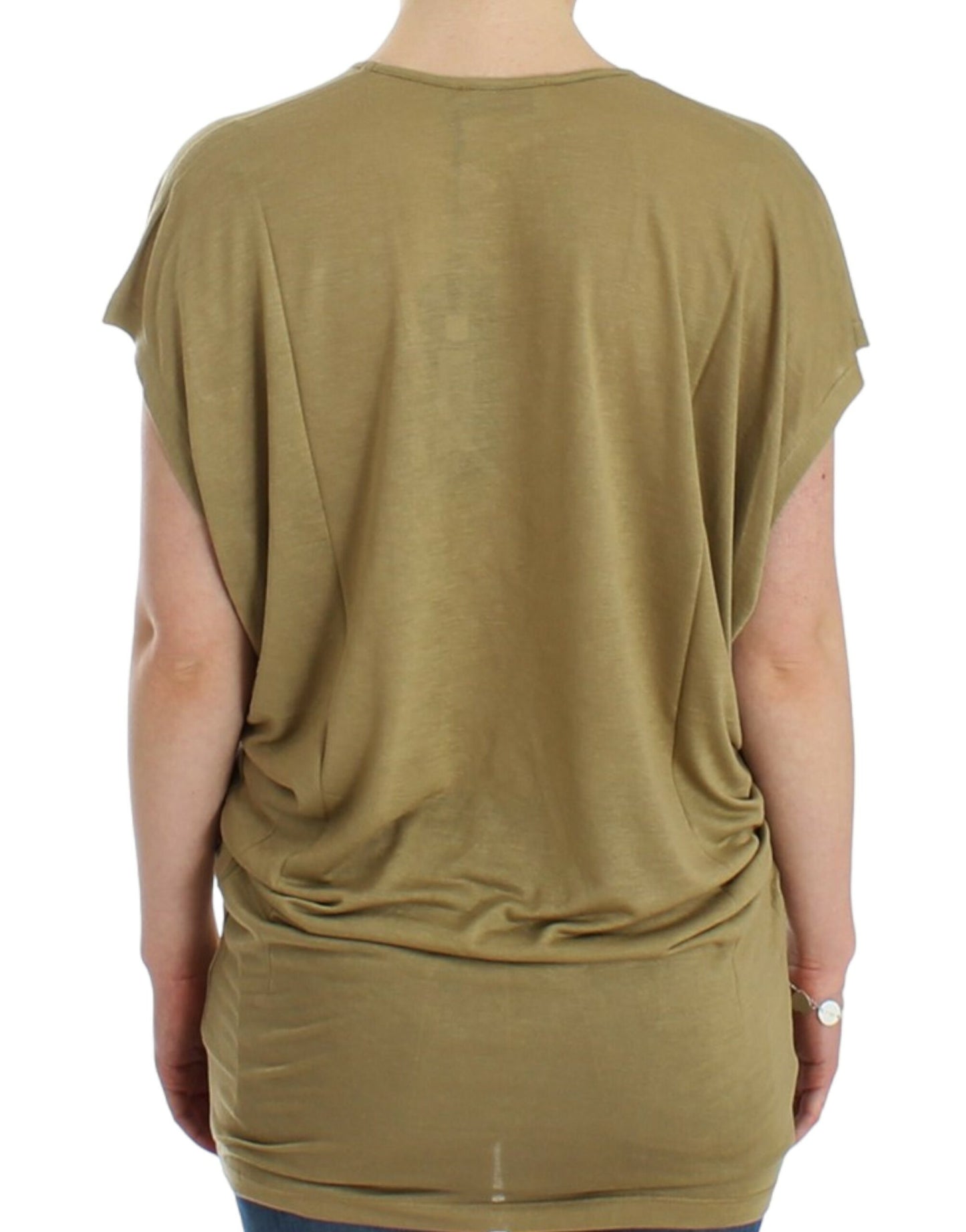 Costume National Chic Grüner Mehrfarbiger Druck V-Ausschnitt T-Shirt