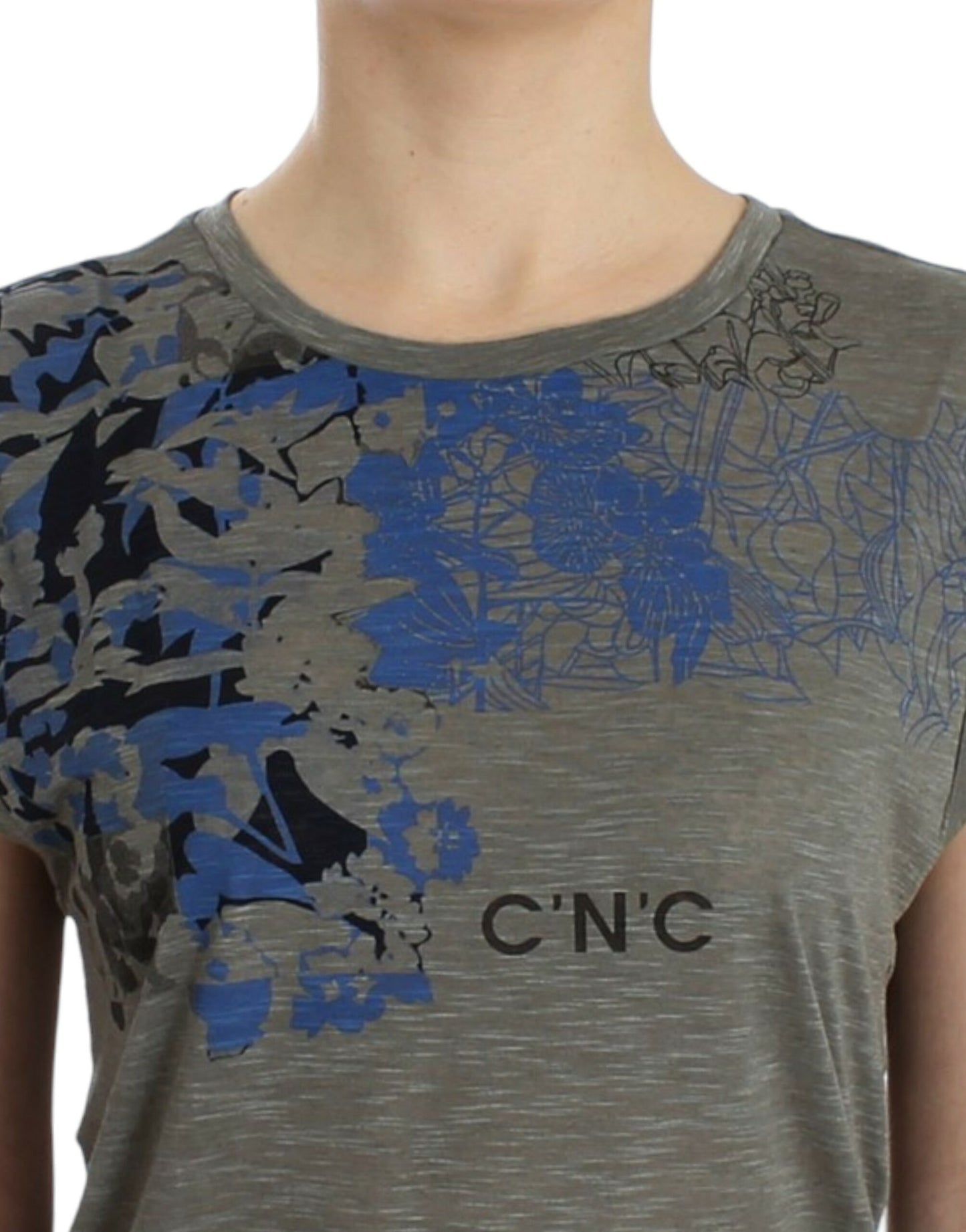 Costume National Chic Ärmelloses Graues Top mit Blauen Akzenten