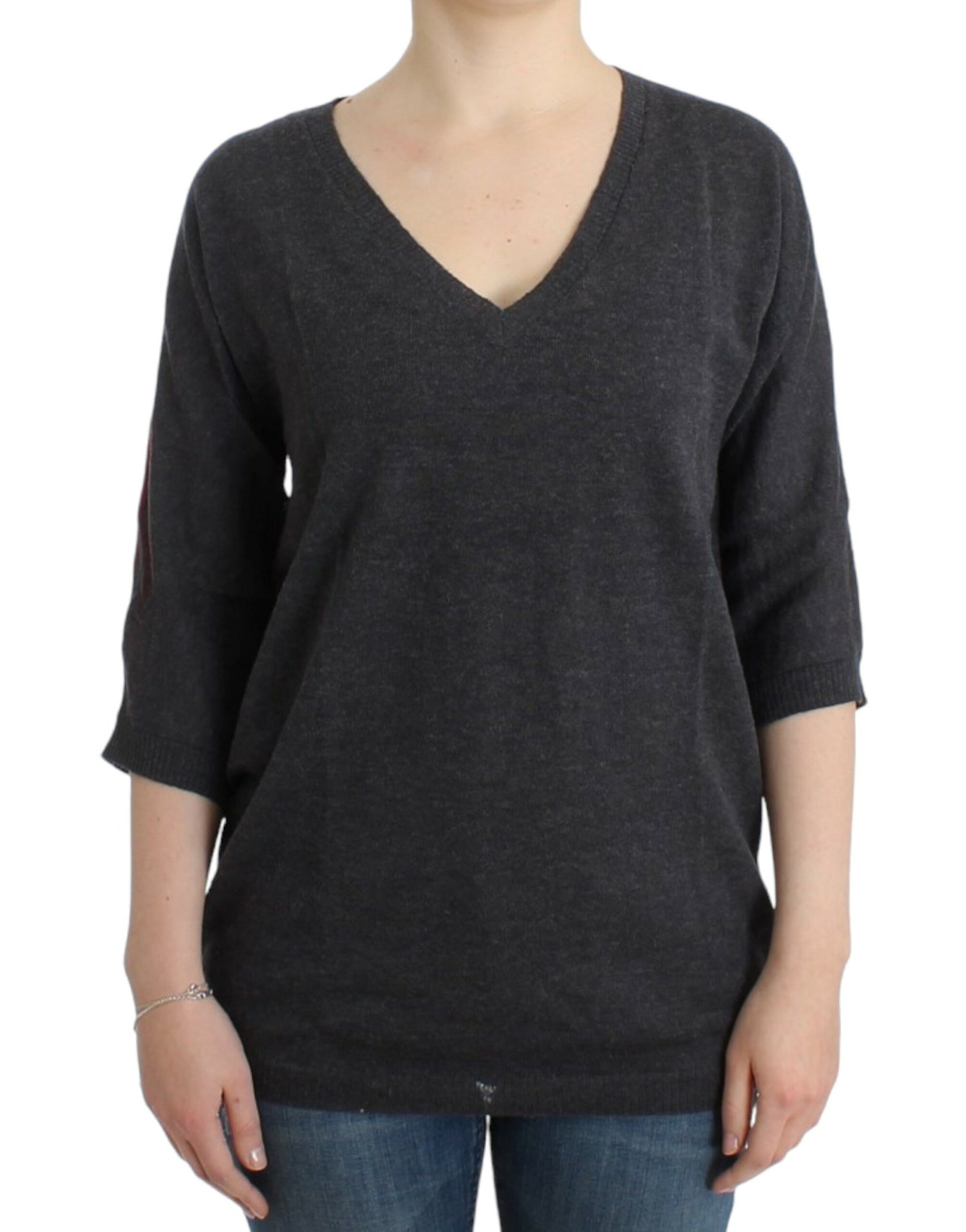 Costume National Chic V-Ausschnitt Alpaka-Mischung Kurzarmpullover