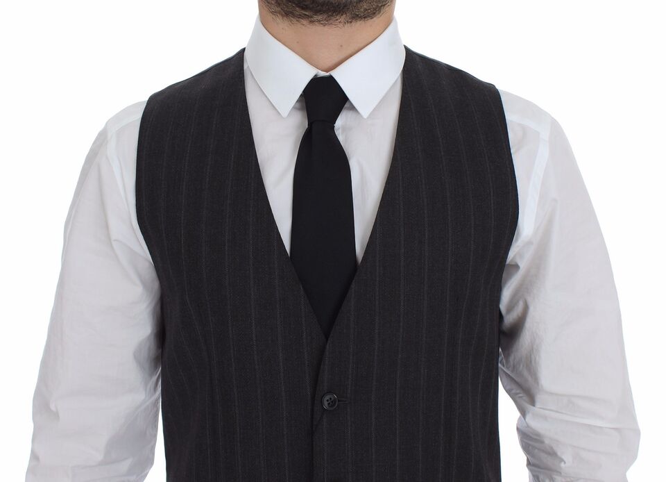 Chaleco gris de lana a rayas con logo Gilet Weste