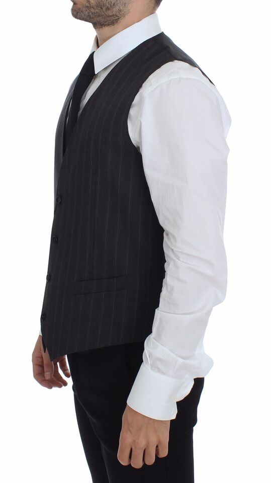 Chaleco gris de lana a rayas con logo Gilet Weste