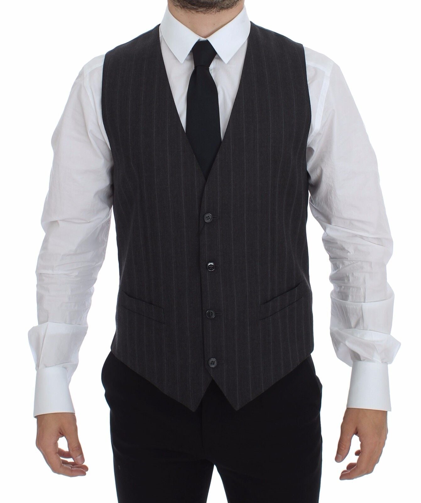 Chaleco gris de lana a rayas con logo Gilet Weste