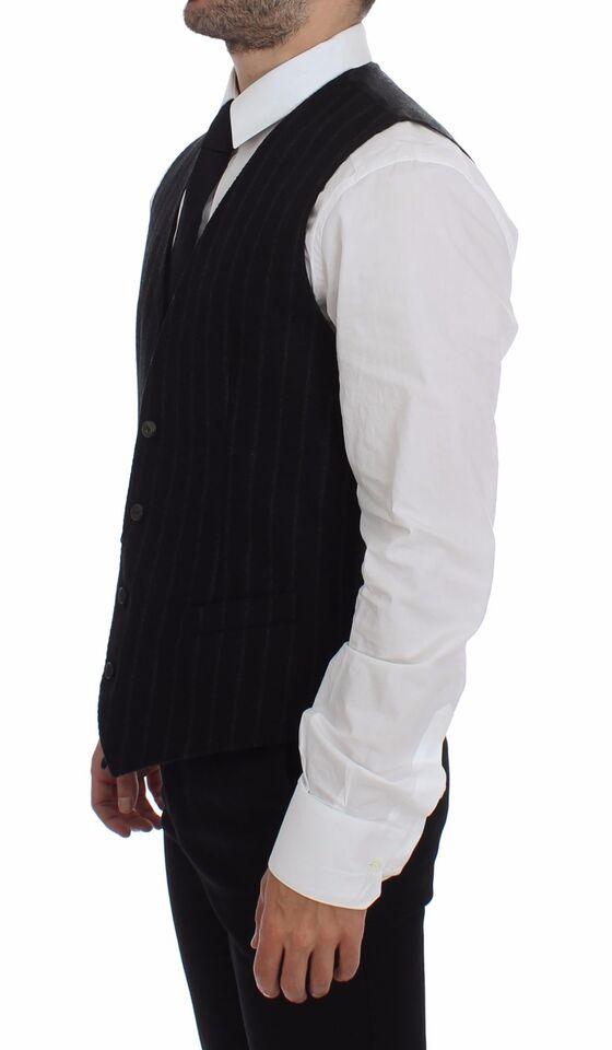 Chaleco negro de lana a rayas con logo Gilet Weste