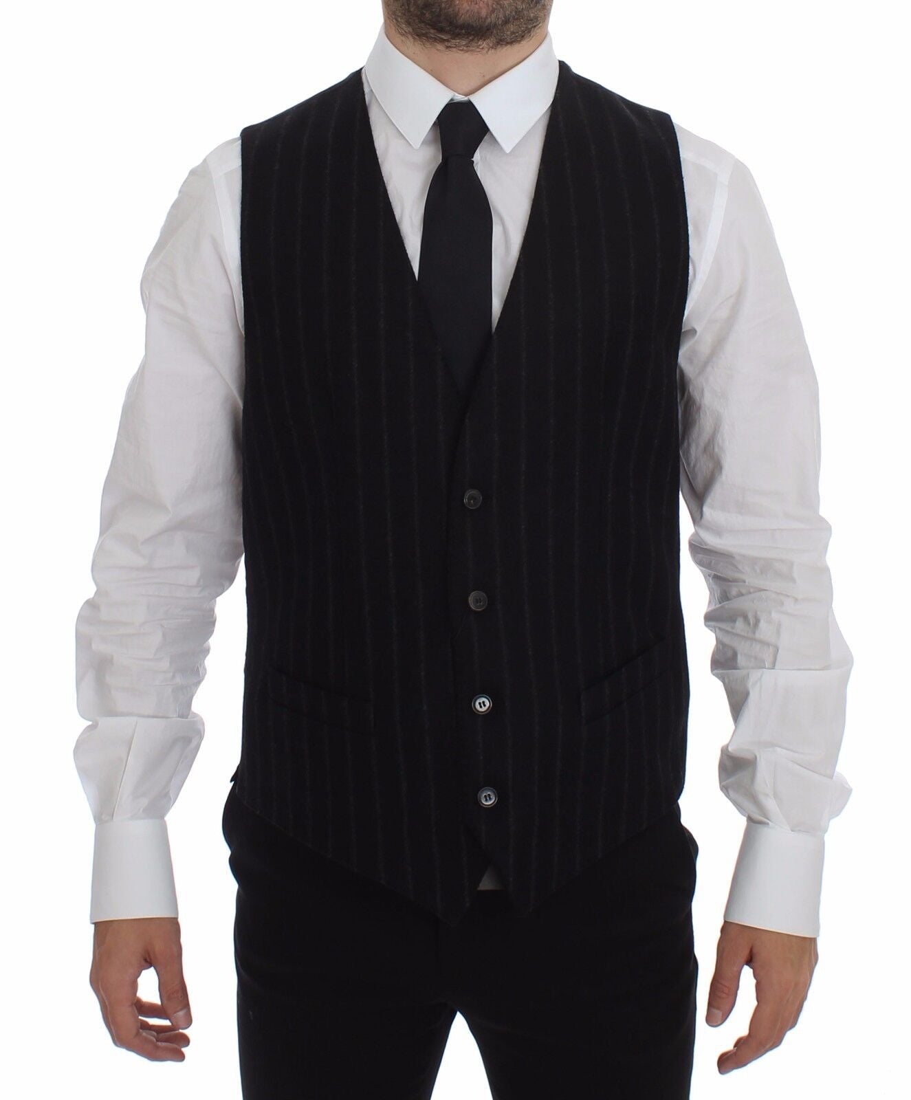 Chaleco negro de lana a rayas con logo Gilet Weste