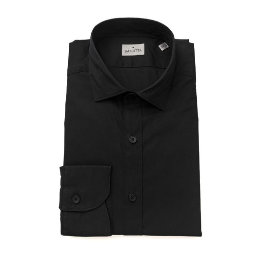 Camicia da uomo in cotone nero Bagutta