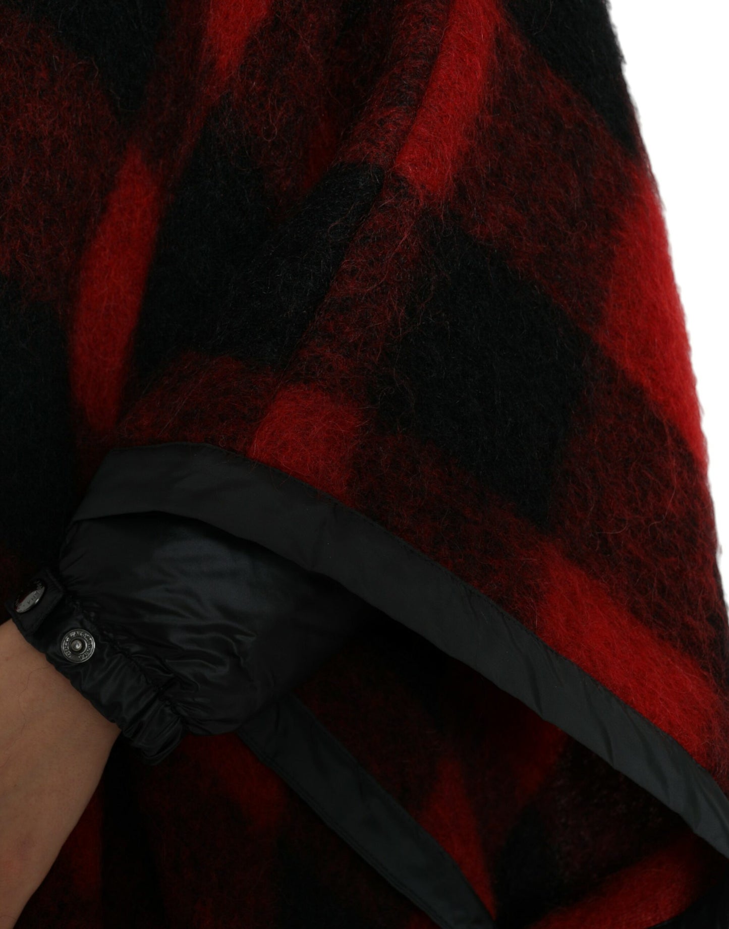 Giacca poncho con cappuccio con motivo Buffalo Check nero rosso