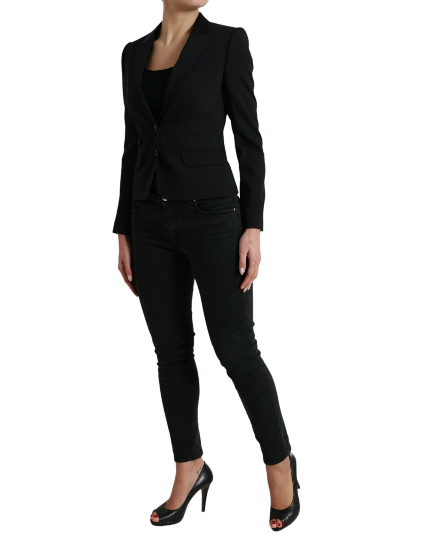Giacca cappotto blazer monopetto in lana nera