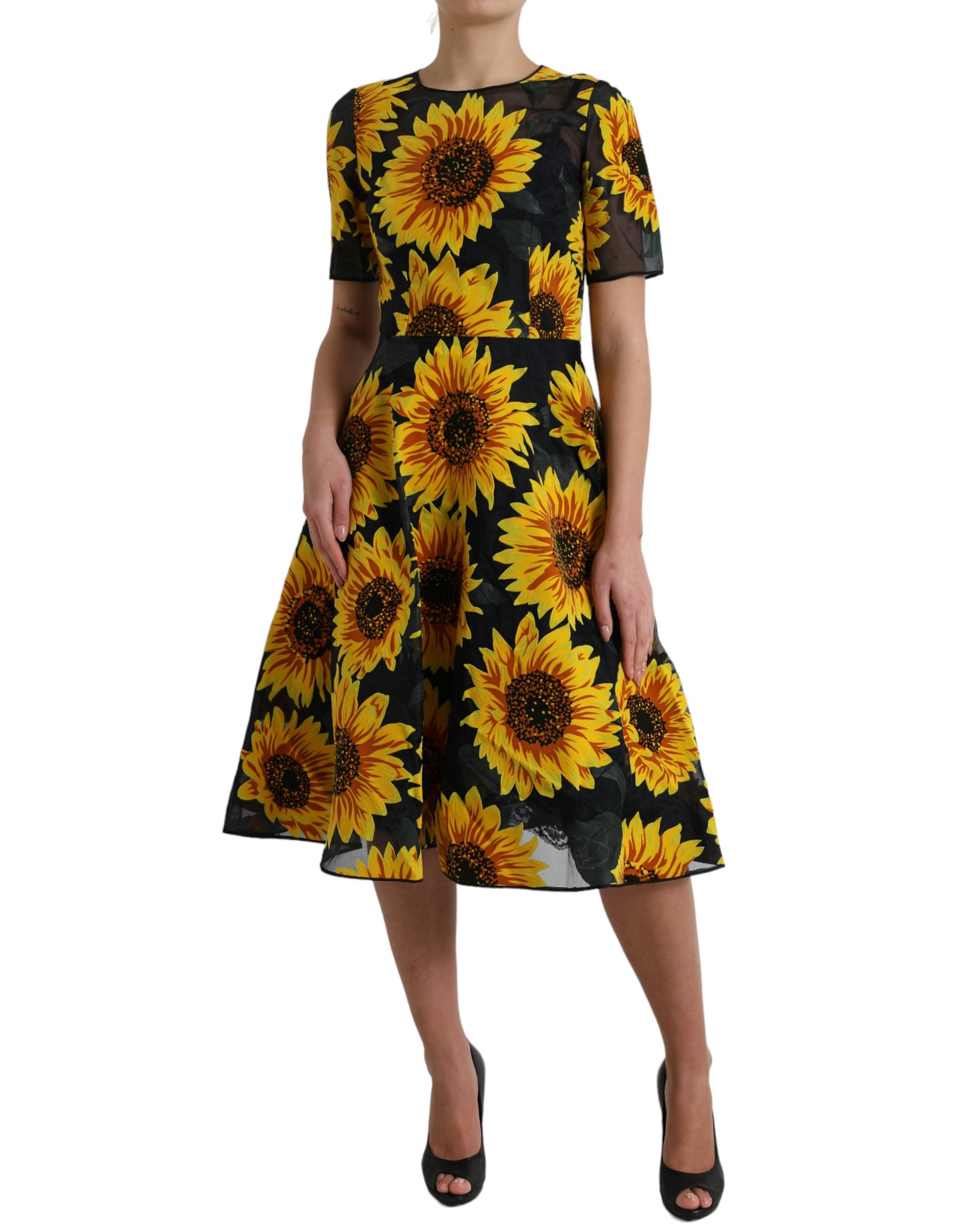 Dolce & Gabbana Sommerliches Midikleid in A-Linie mit Sonnenblumenmuster