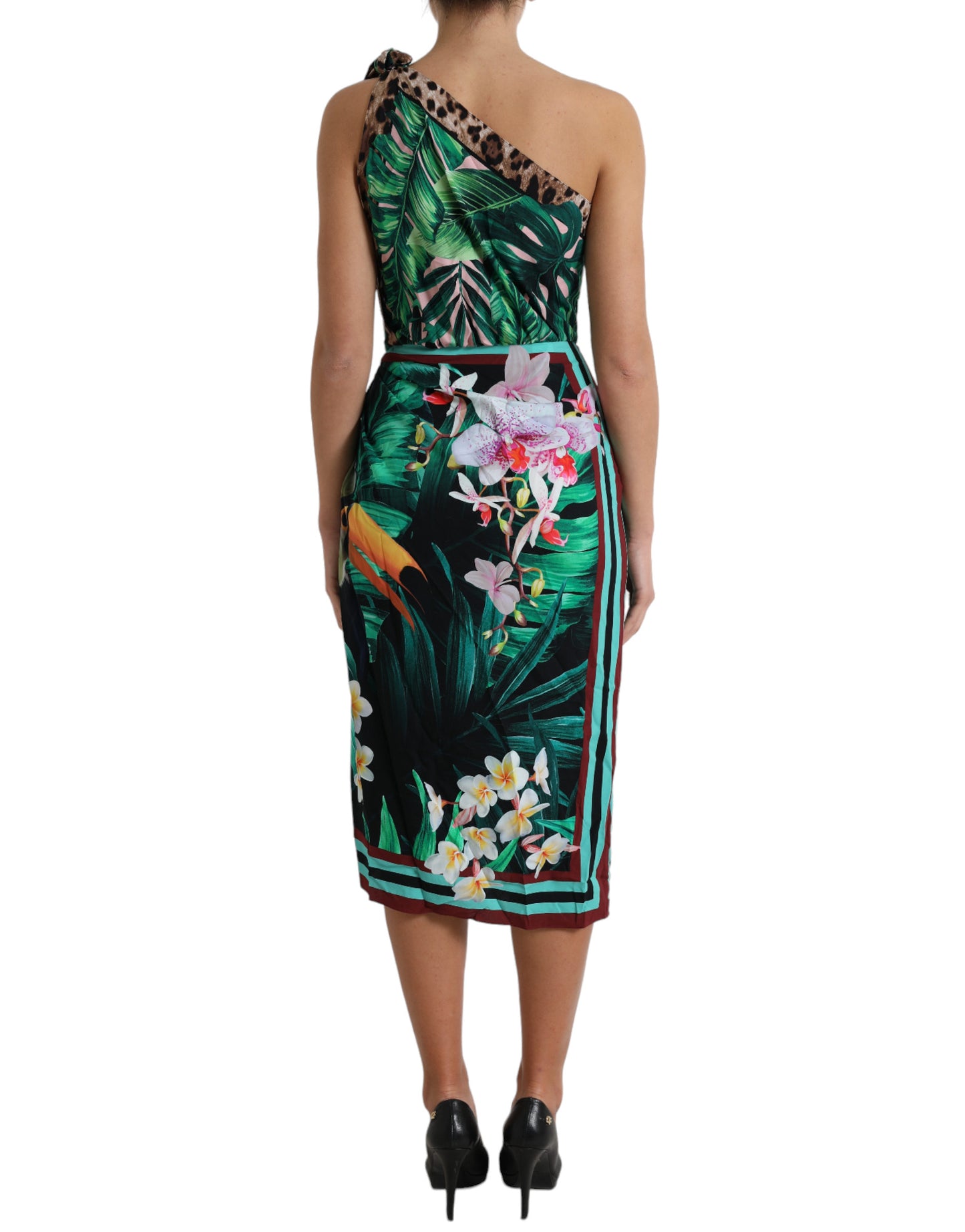 Dolce & Gabbana One-Shoulder-Kleid mit tropischem Dschungel-Print