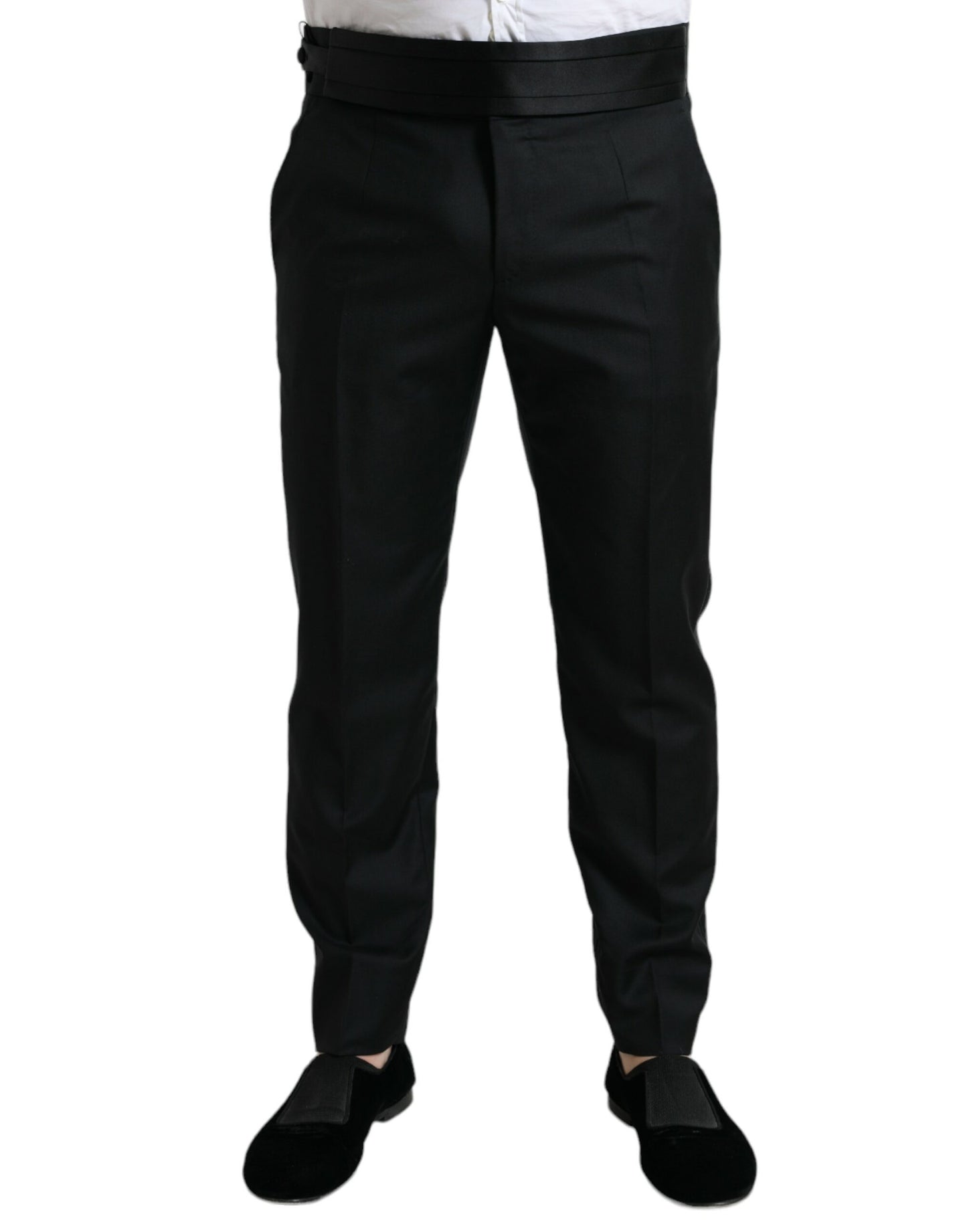 Pantalón de vestir de pantalón formal de corte slim de lana negro