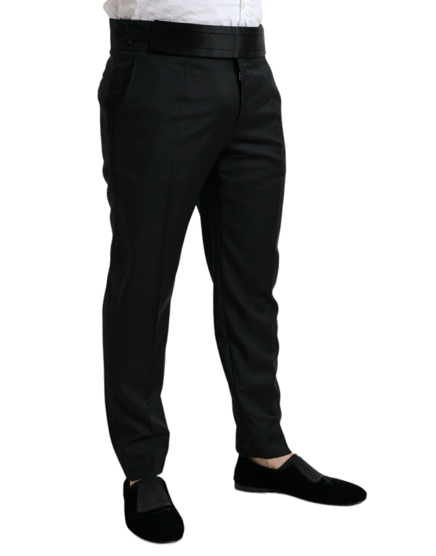 Pantalón de vestir de pantalón formal de corte slim de lana negro