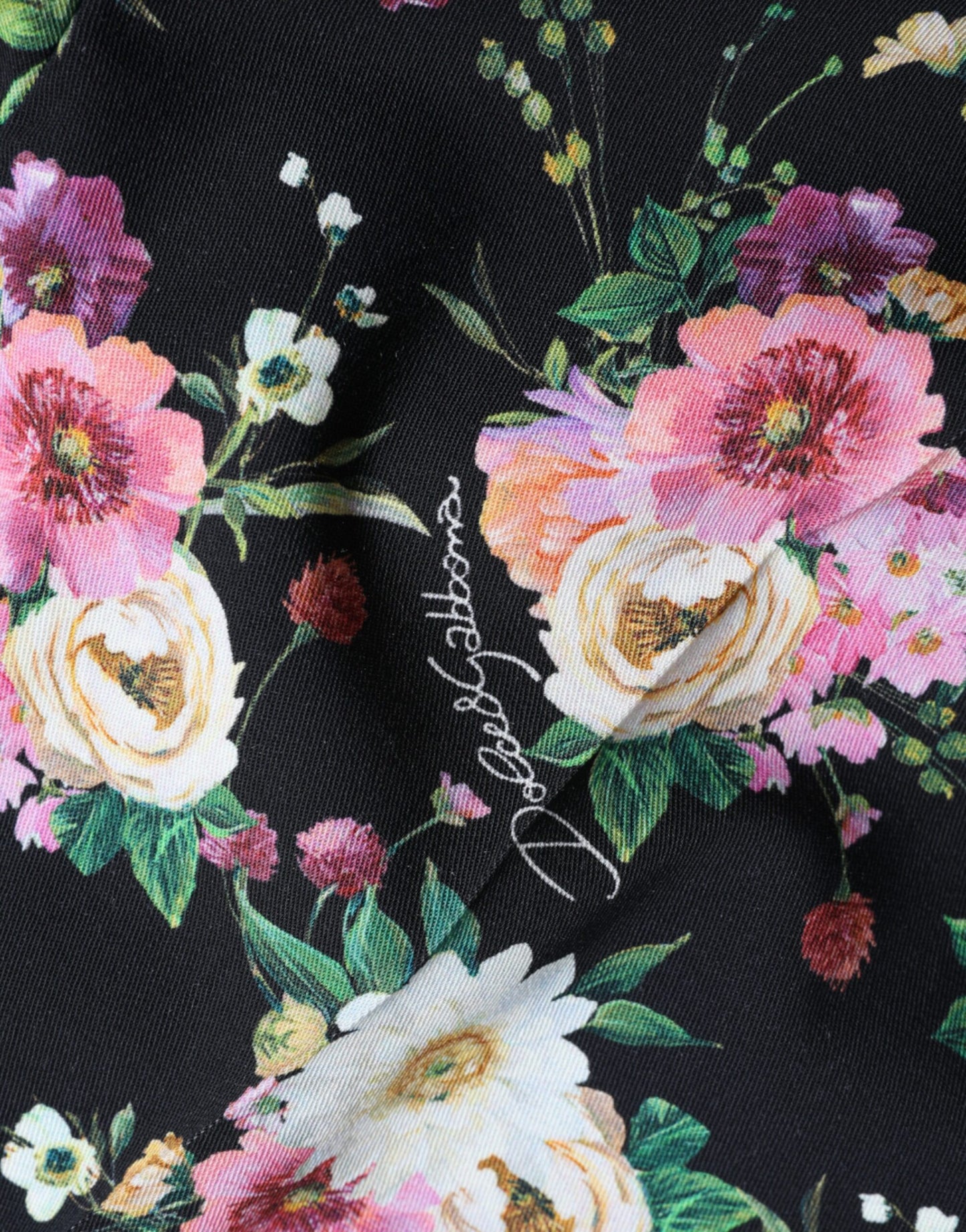 Pantaloni larghi a vita alta in lana floreale nera