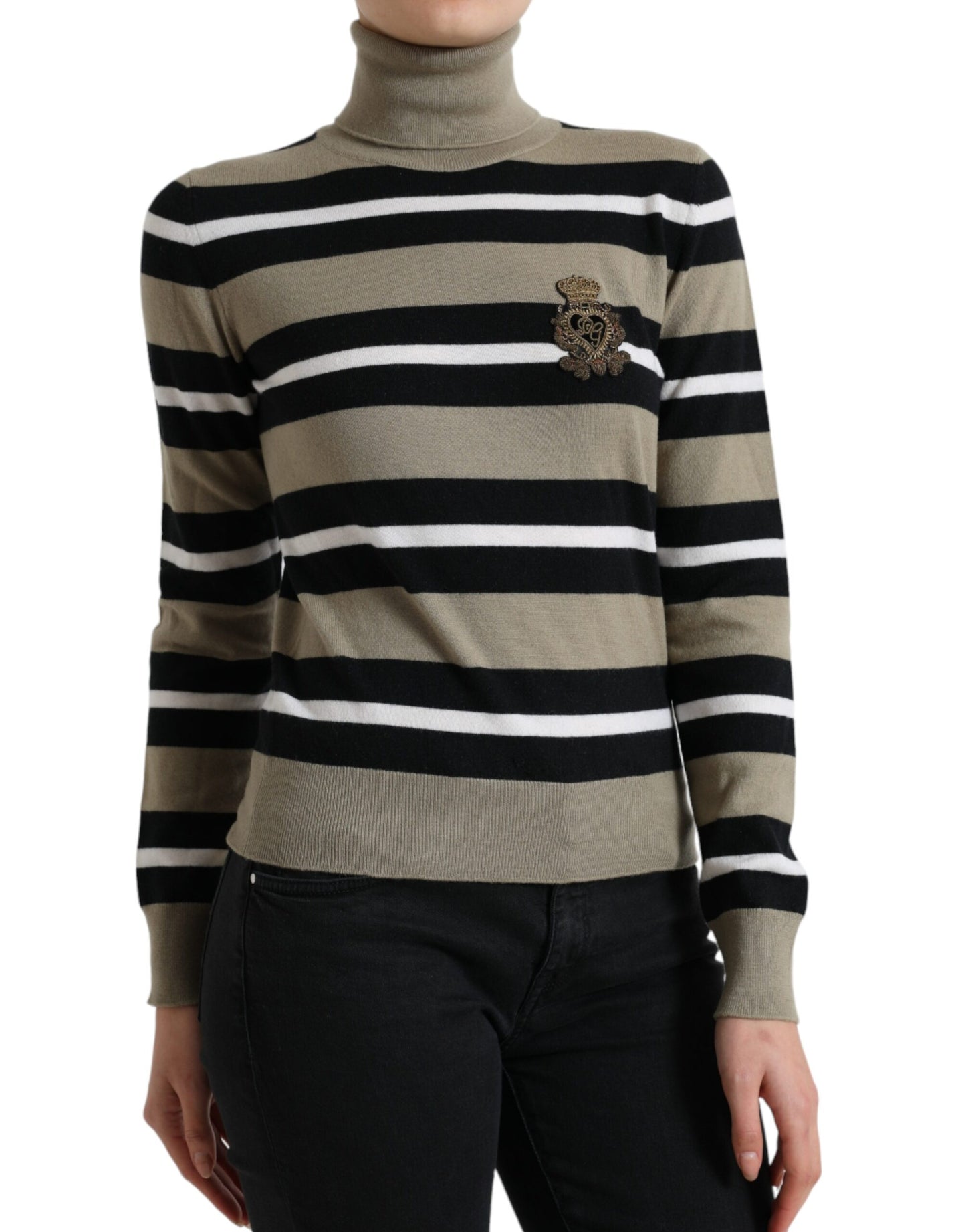 Maglione pullover a collo alto con logo a righe multicolori