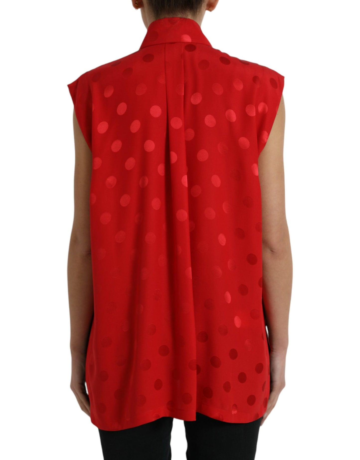 Dolce & Gabbana Elegante ärmellose Seidenbluse mit Polka Dots
