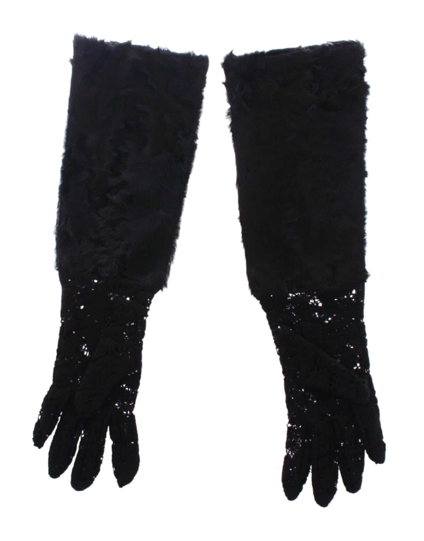 Gants en laine noire, dentelle et fourrure d'agneau Dolce & Gabbana