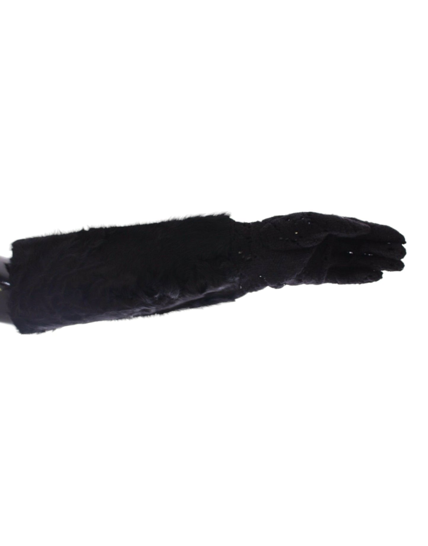Gants en laine noire, dentelle et fourrure d'agneau Dolce & Gabbana