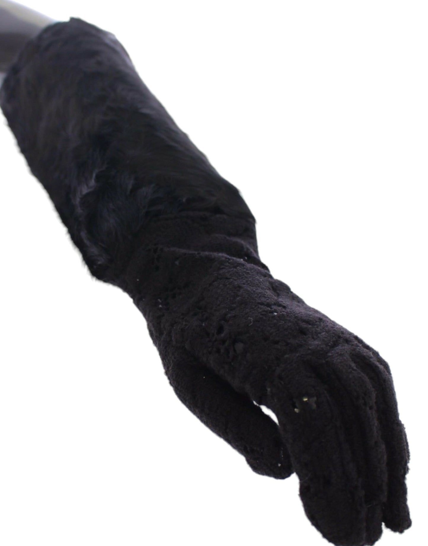 Gants en laine noire, dentelle et fourrure d'agneau Dolce & Gabbana