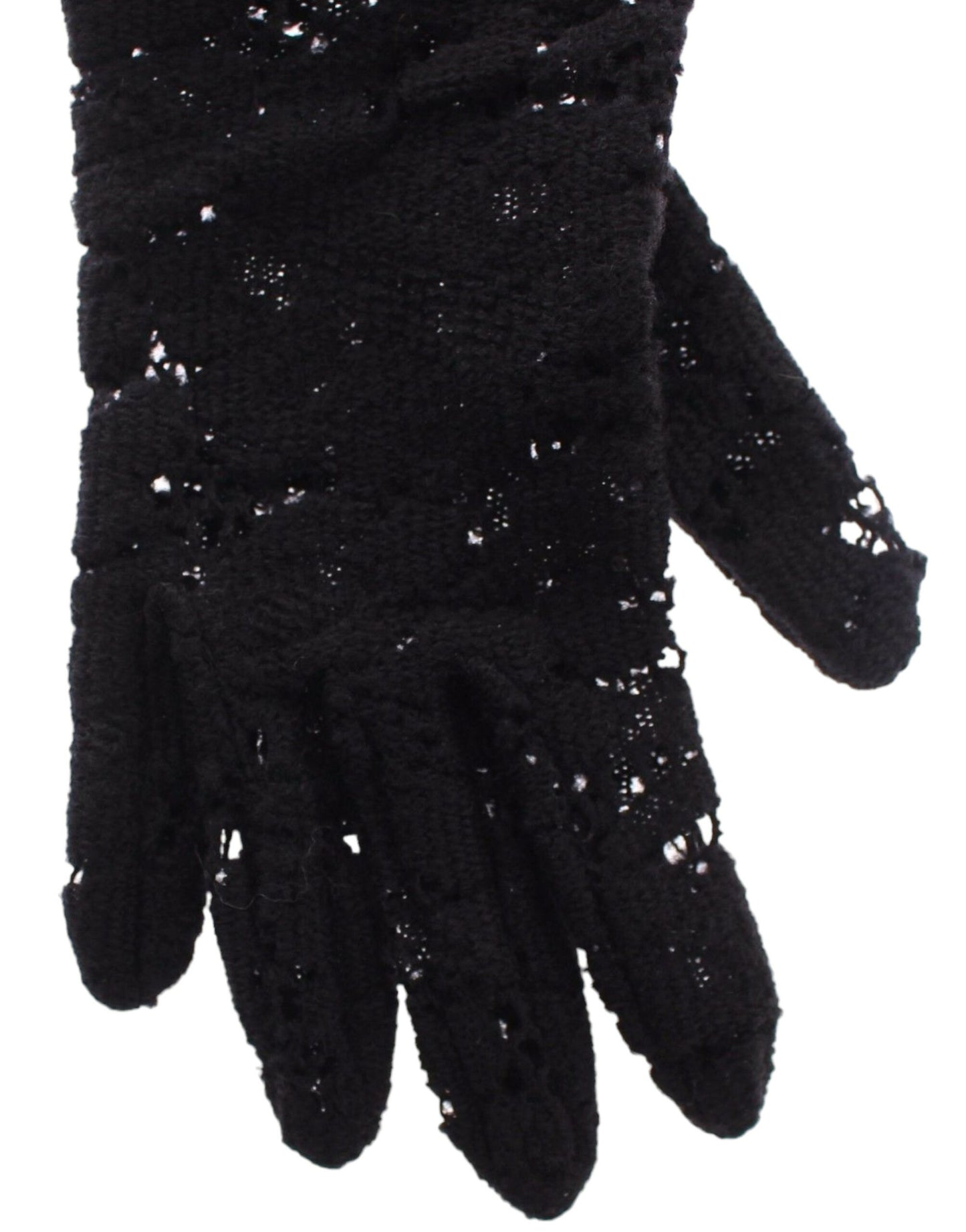 Gants en laine noire, dentelle et fourrure d'agneau Dolce & Gabbana