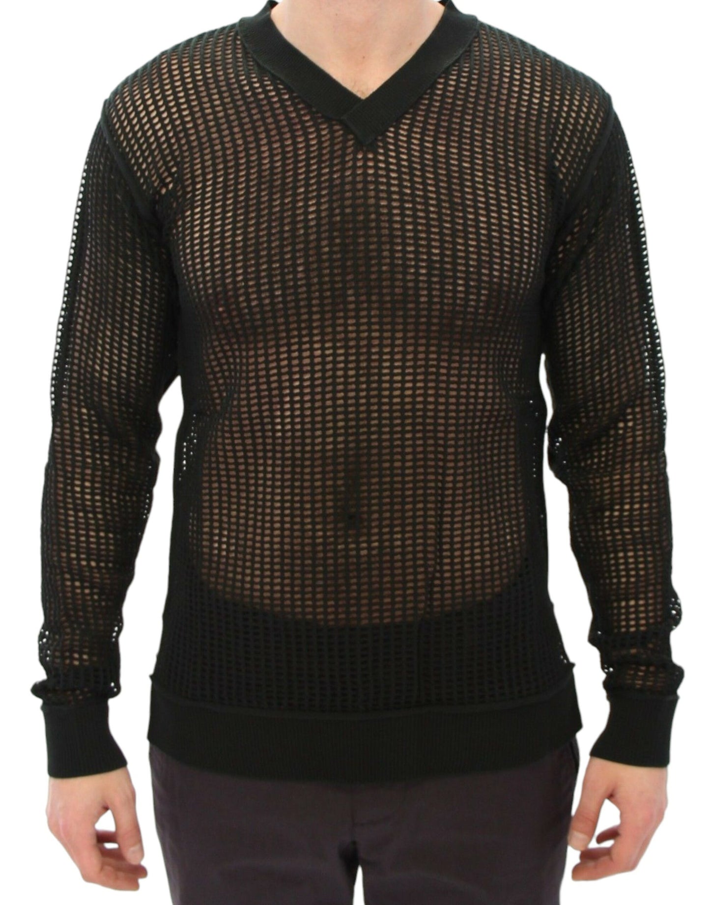 Dolce & Gabbana Eleganter V-Ausschnitt Dunkelgrüner Strickpullover