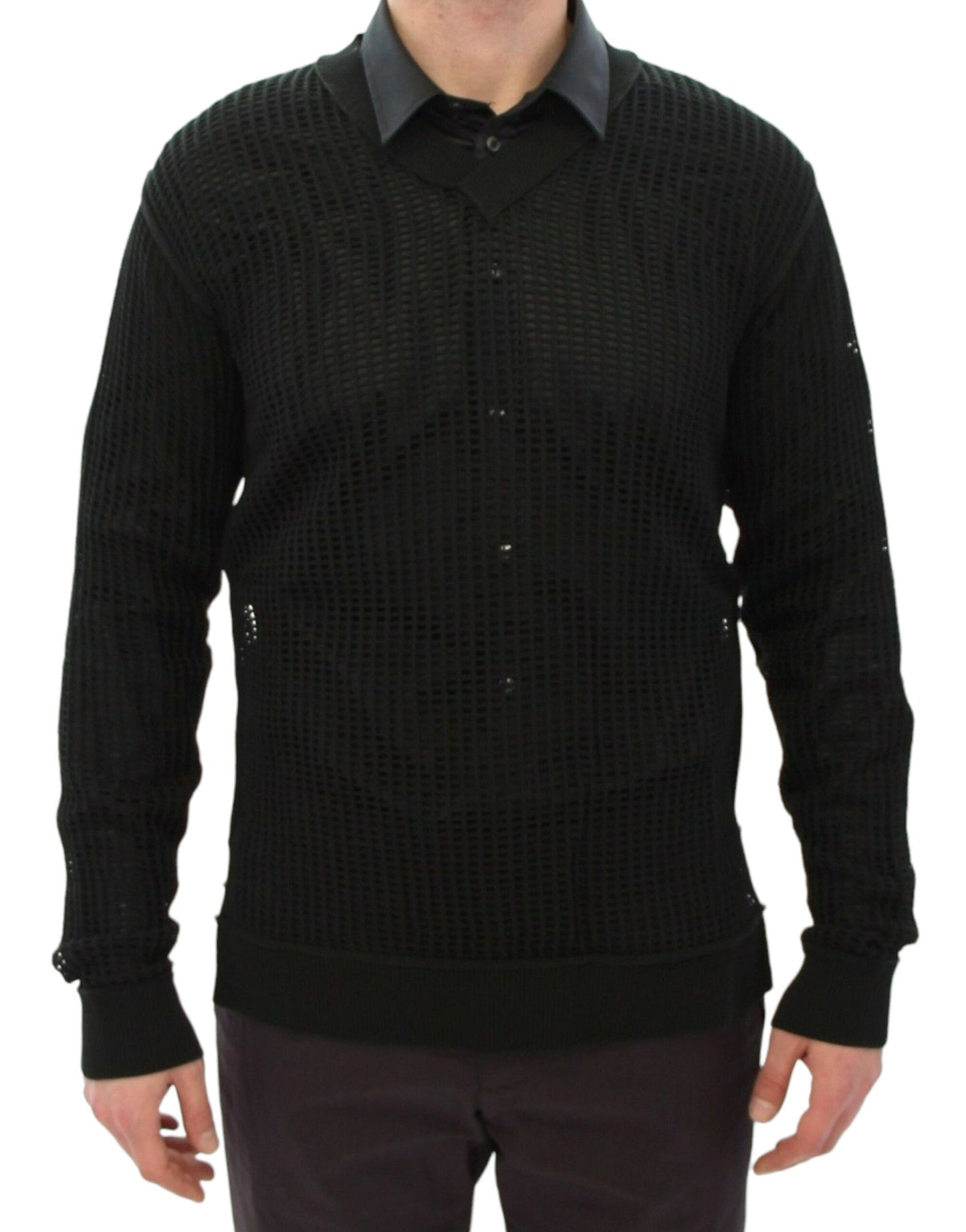 Dolce & Gabbana Eleganter V-Ausschnitt Dunkelgrüner Strickpullover