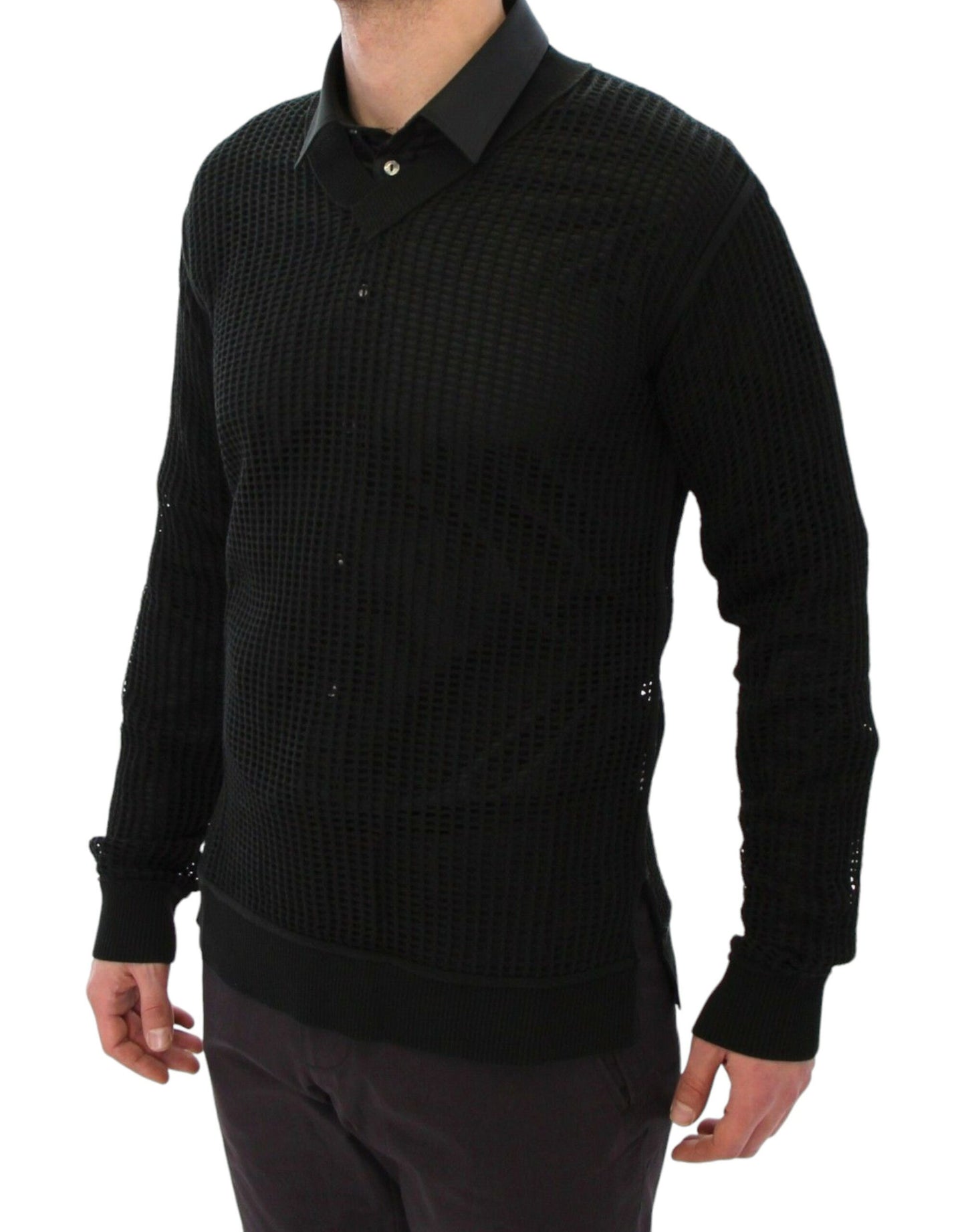 Dolce & Gabbana Eleganter V-Ausschnitt Dunkelgrüner Strickpullover