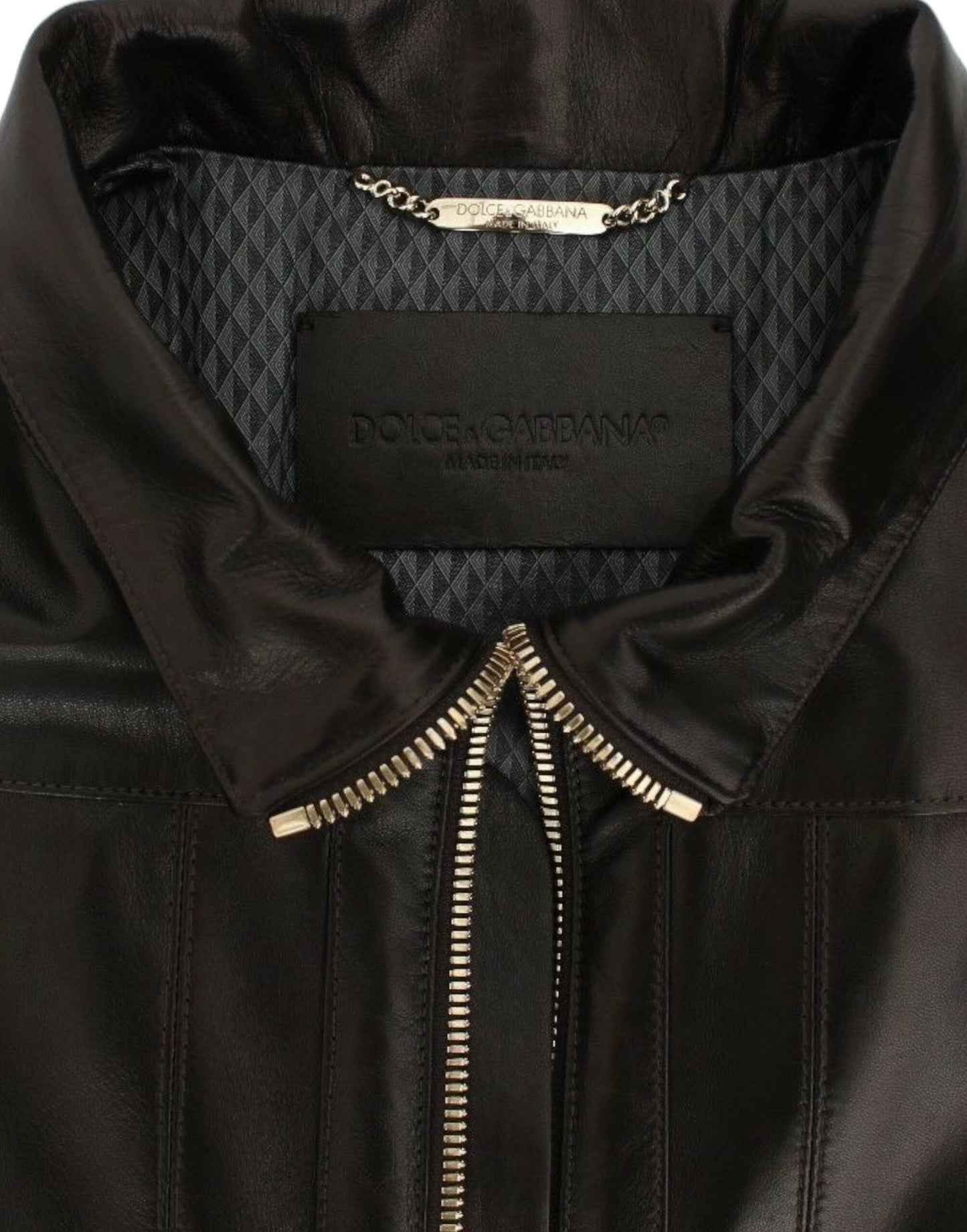 Dolce & Gabbana Elegante braune Lederjacke mit Golddetails