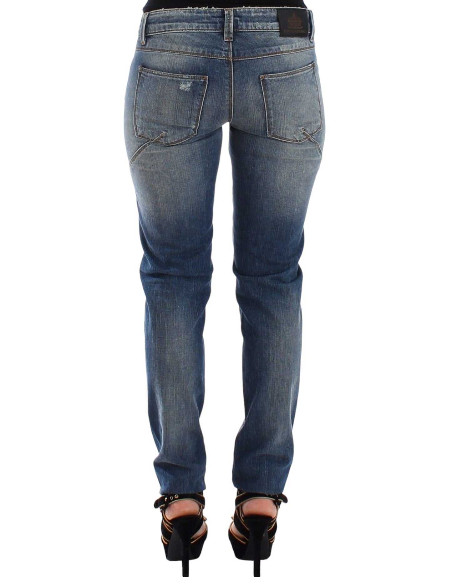 Pantaloni jeans slim blu in denim elasticizzati dritti