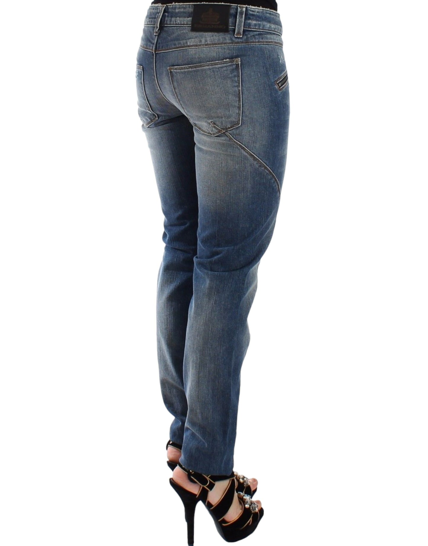 Pantaloni jeans slim blu in denim elasticizzati dritti