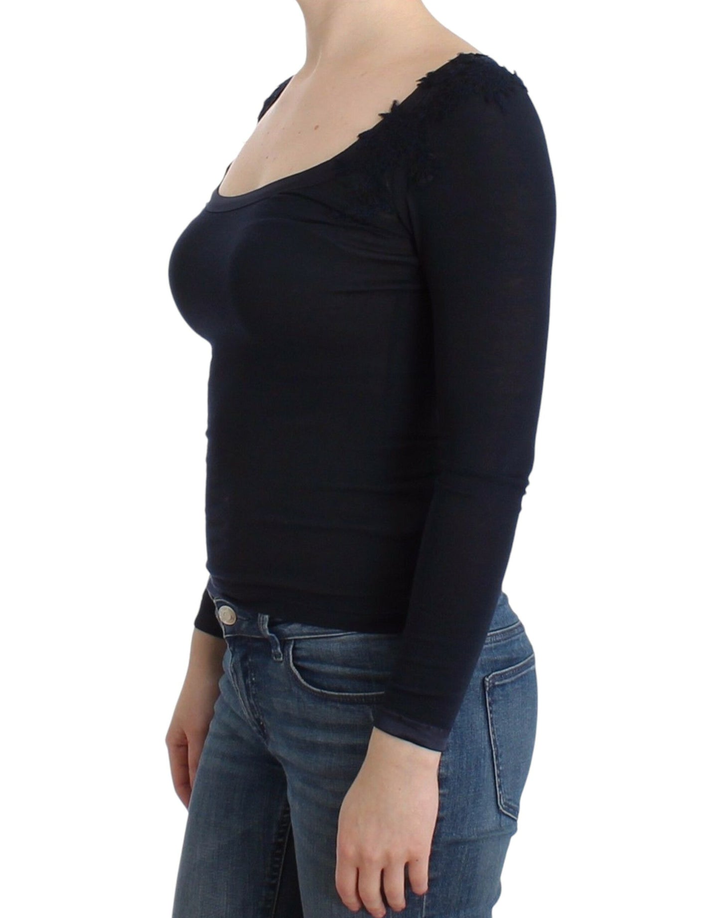 Lencería Top Azul Blusa Jersey Encaje Rayón