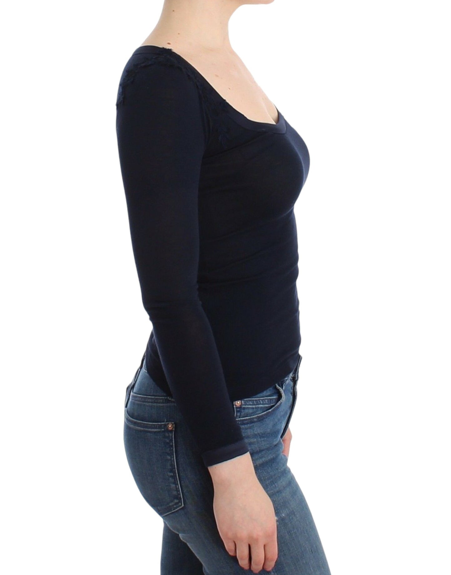 Lencería Top Azul Blusa Jersey Encaje Rayón