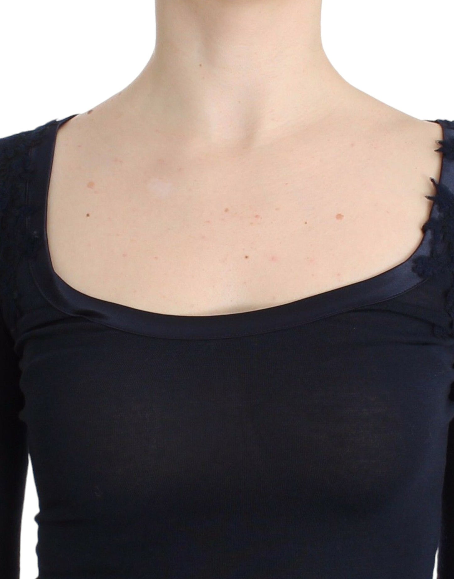 Lencería Top Azul Blusa Jersey Encaje Rayón