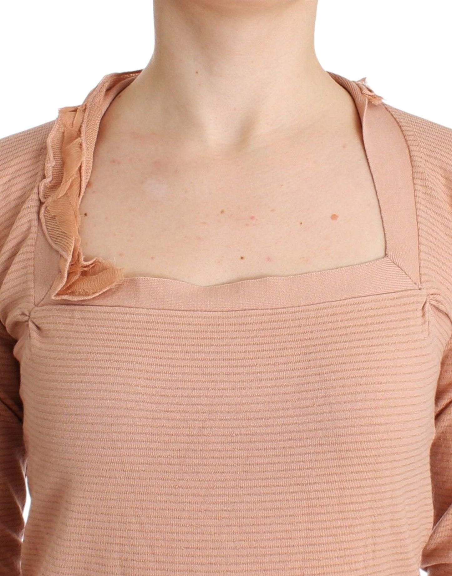 Top a maniche lunghe a righe in misto lana arancione