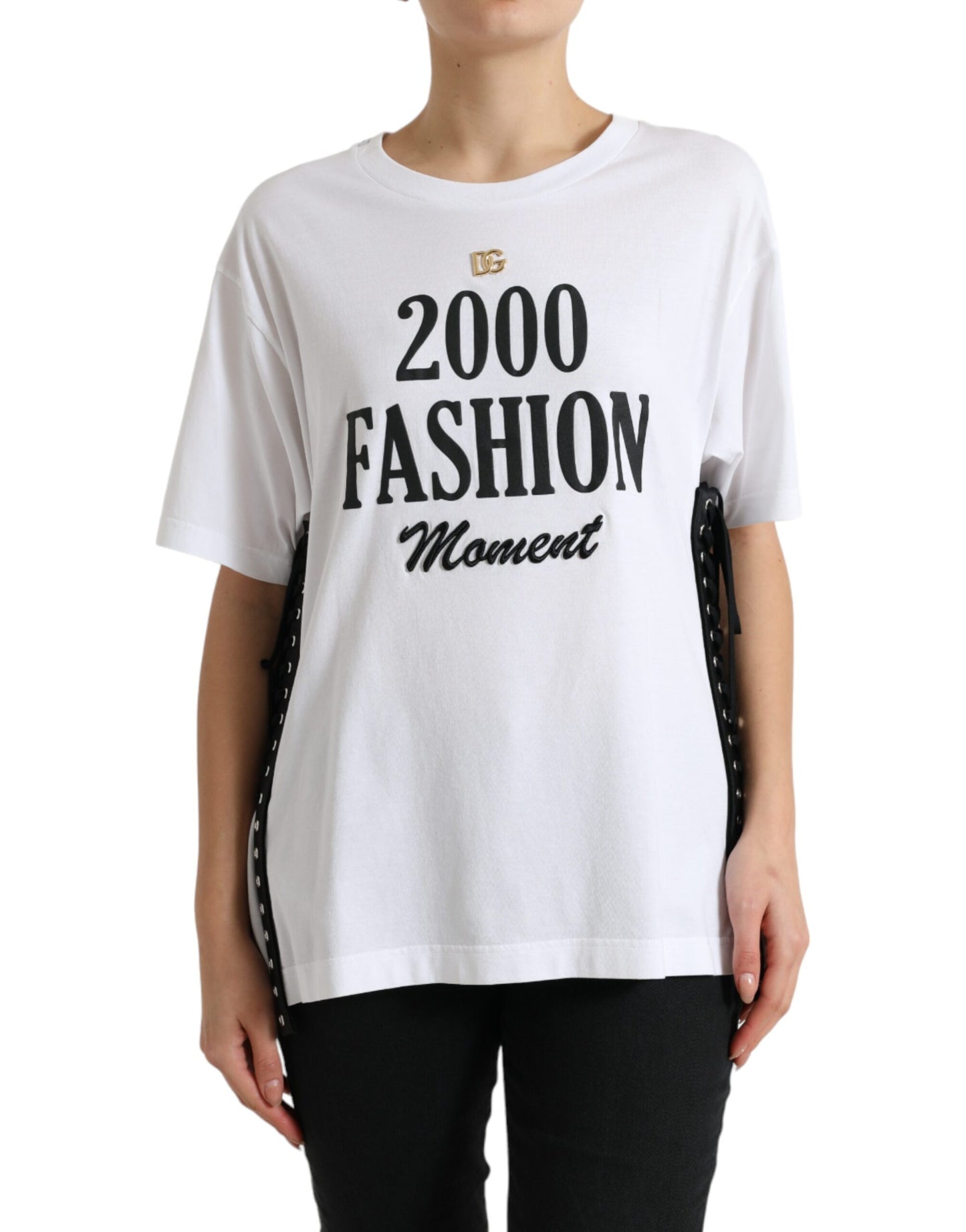 Dolce & Gabbana Elegantes weißes Baumwoll-T-Shirt mit Schnürung