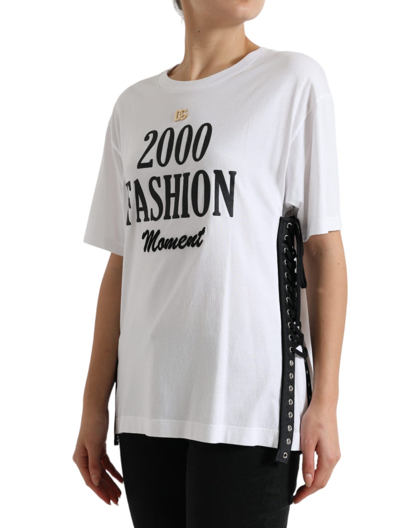 Dolce & Gabbana Elegantes weißes Baumwoll-T-Shirt mit Schnürung