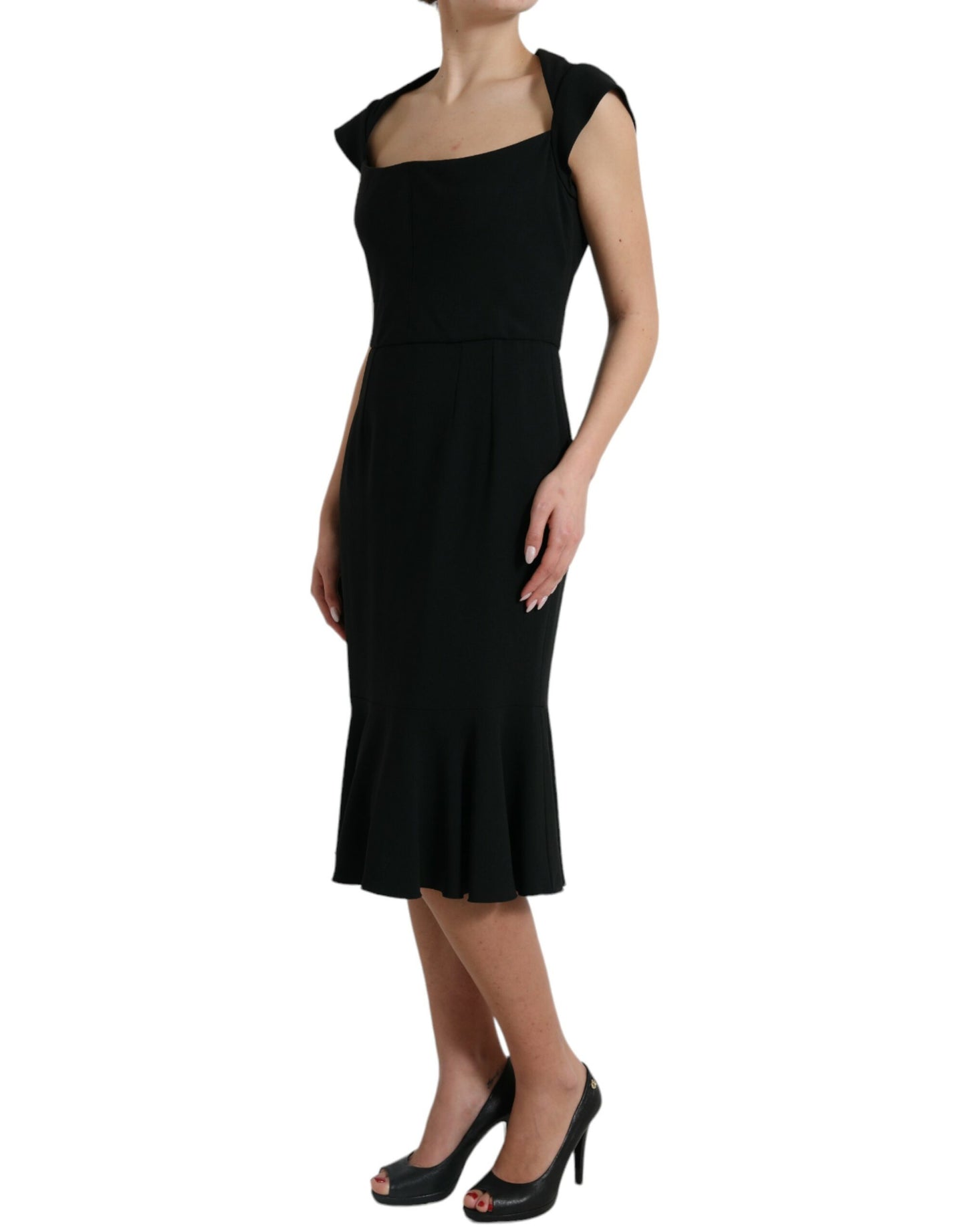 Dolce & Gabbana Elegantes schwarzes Stretch-Cady-Midikleid